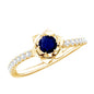 Real 0.9 Carat Blue Sapphire Rose Flower Engagement Ring with Diamond