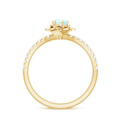 Natural Ethiopian Opal Floral Engagement Ring with Diamond Side Stones