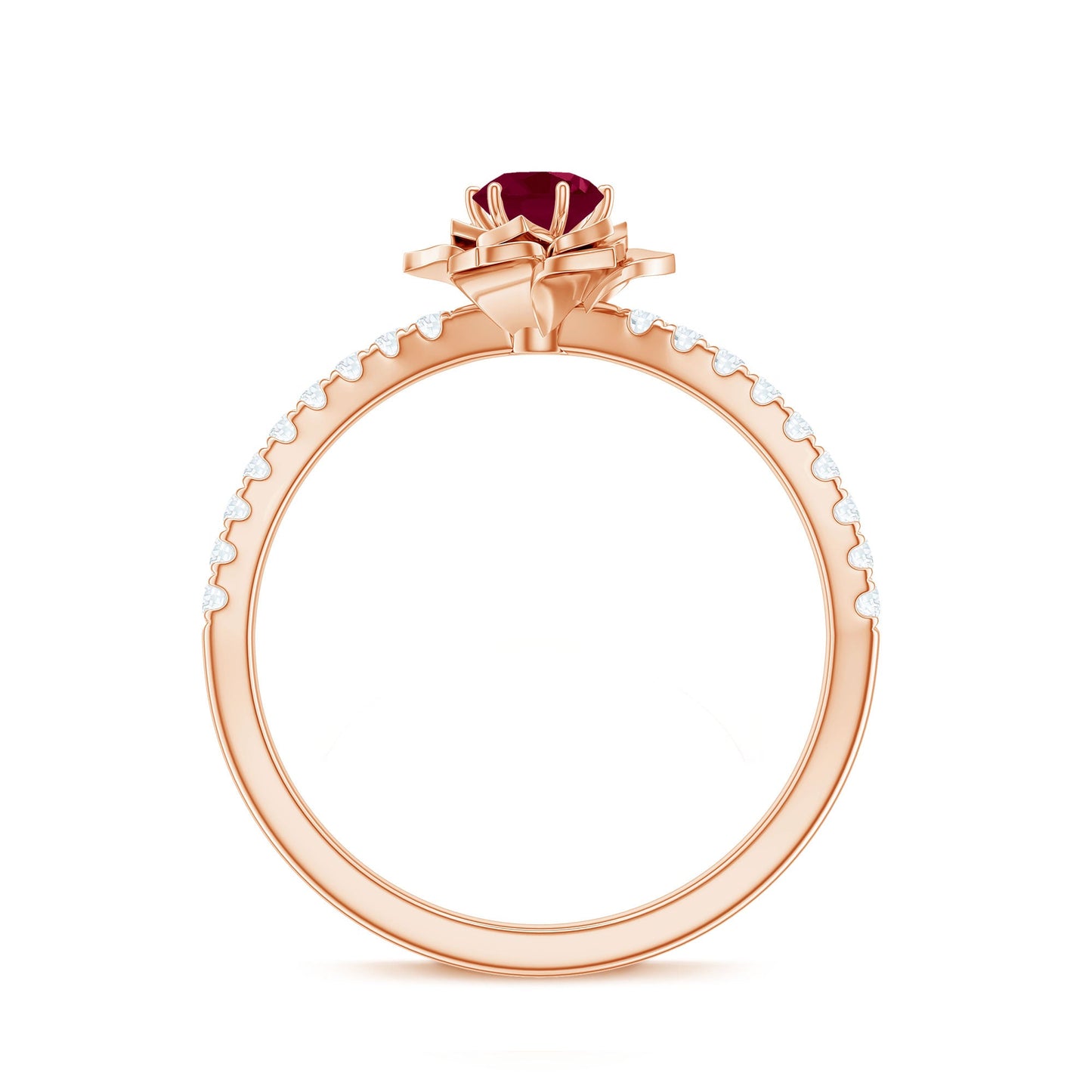 Natural 0.6 Carat Ruby Flower Engagement Ring with Diamond