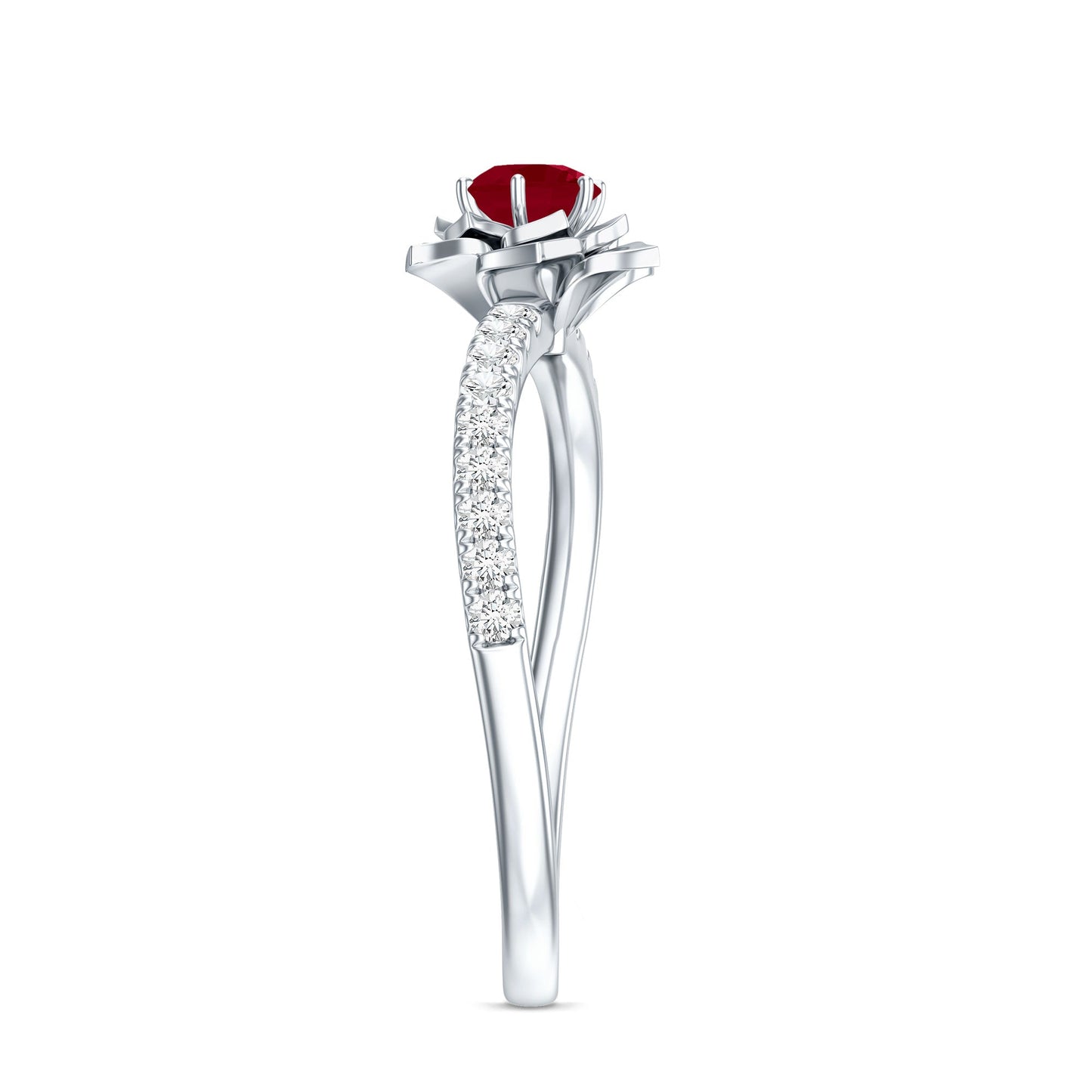 Natural 0.6 Carat Ruby Flower Engagement Ring with Diamond