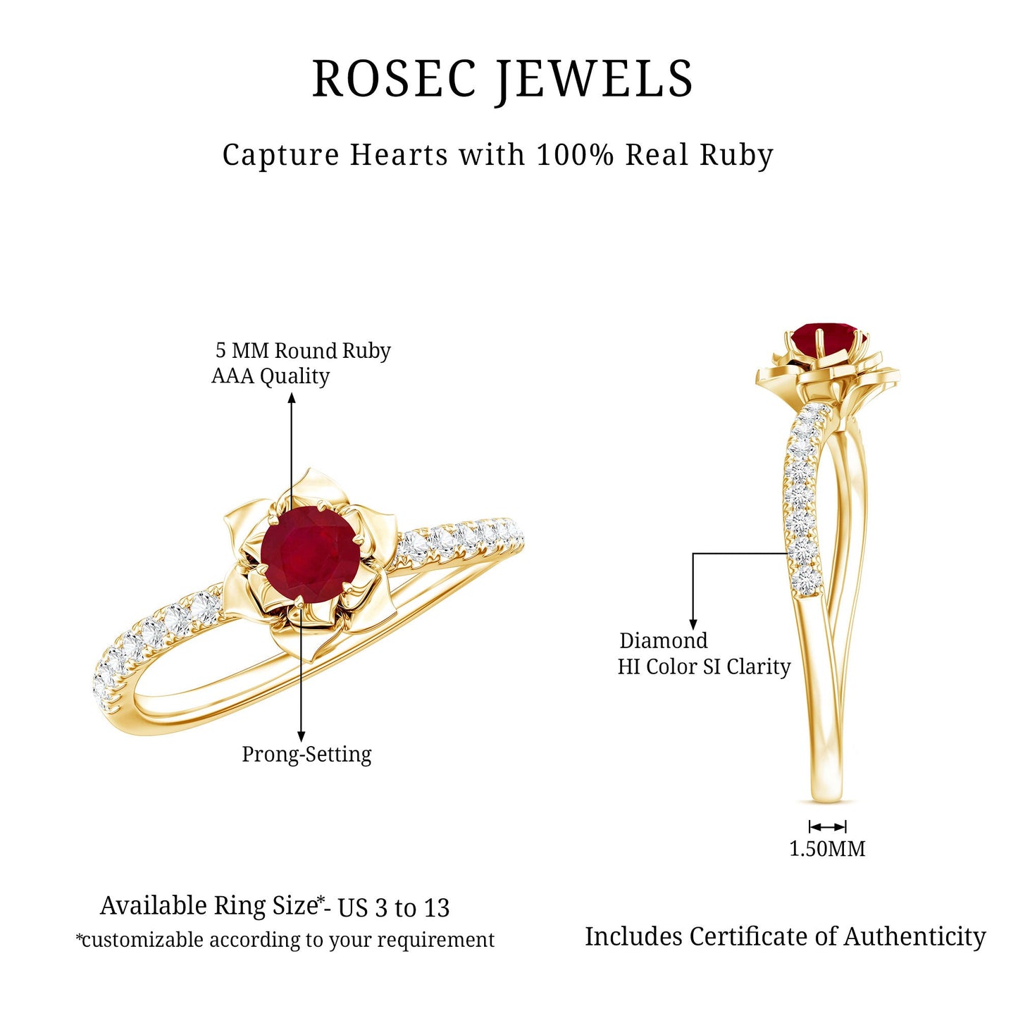 Natural 0.6 Carat Ruby Flower Engagement Ring with Diamond
