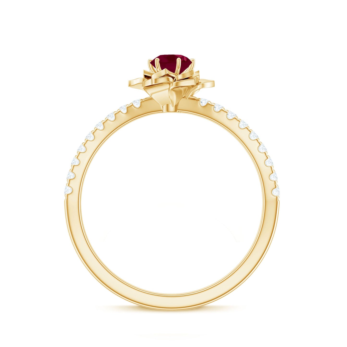 Natural 0.6 Carat Ruby Flower Engagement Ring with Diamond
