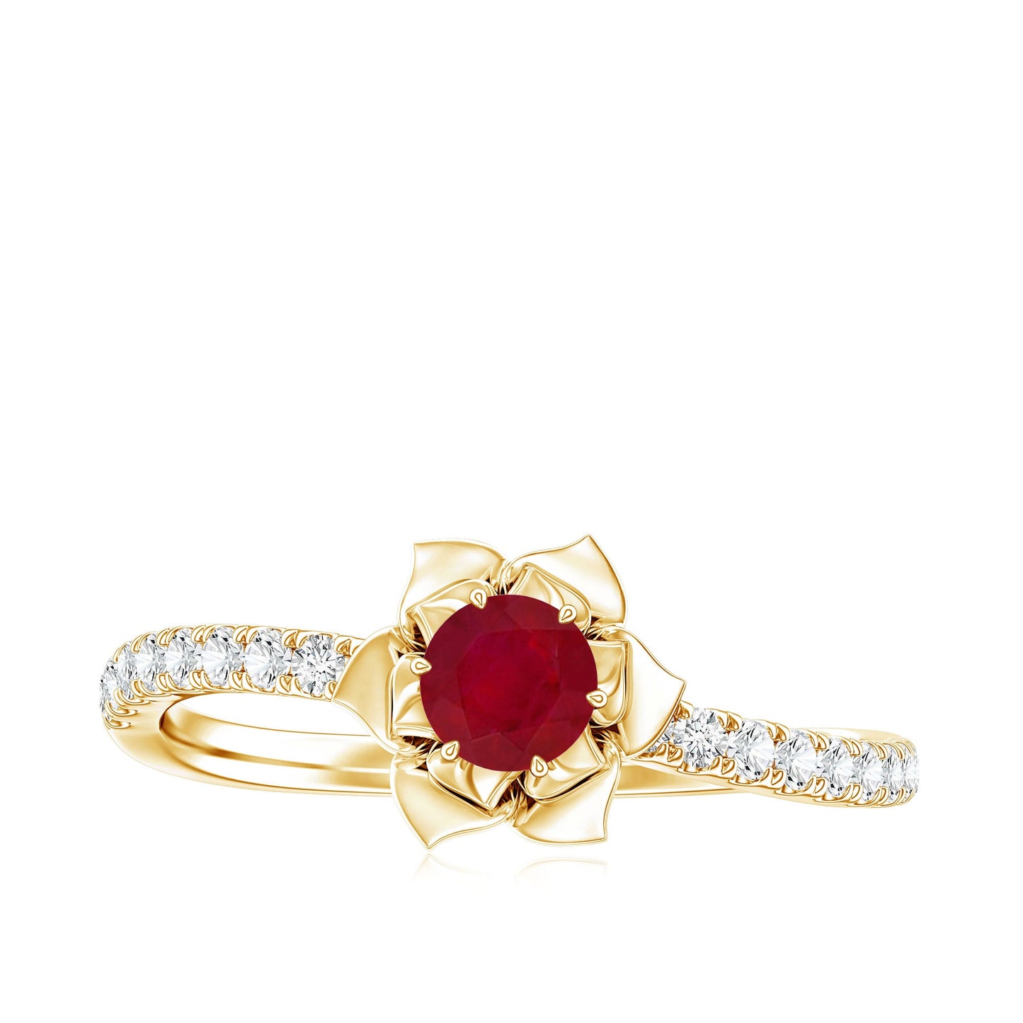 Natural 0.6 Carat Ruby Flower Engagement Ring with Diamond