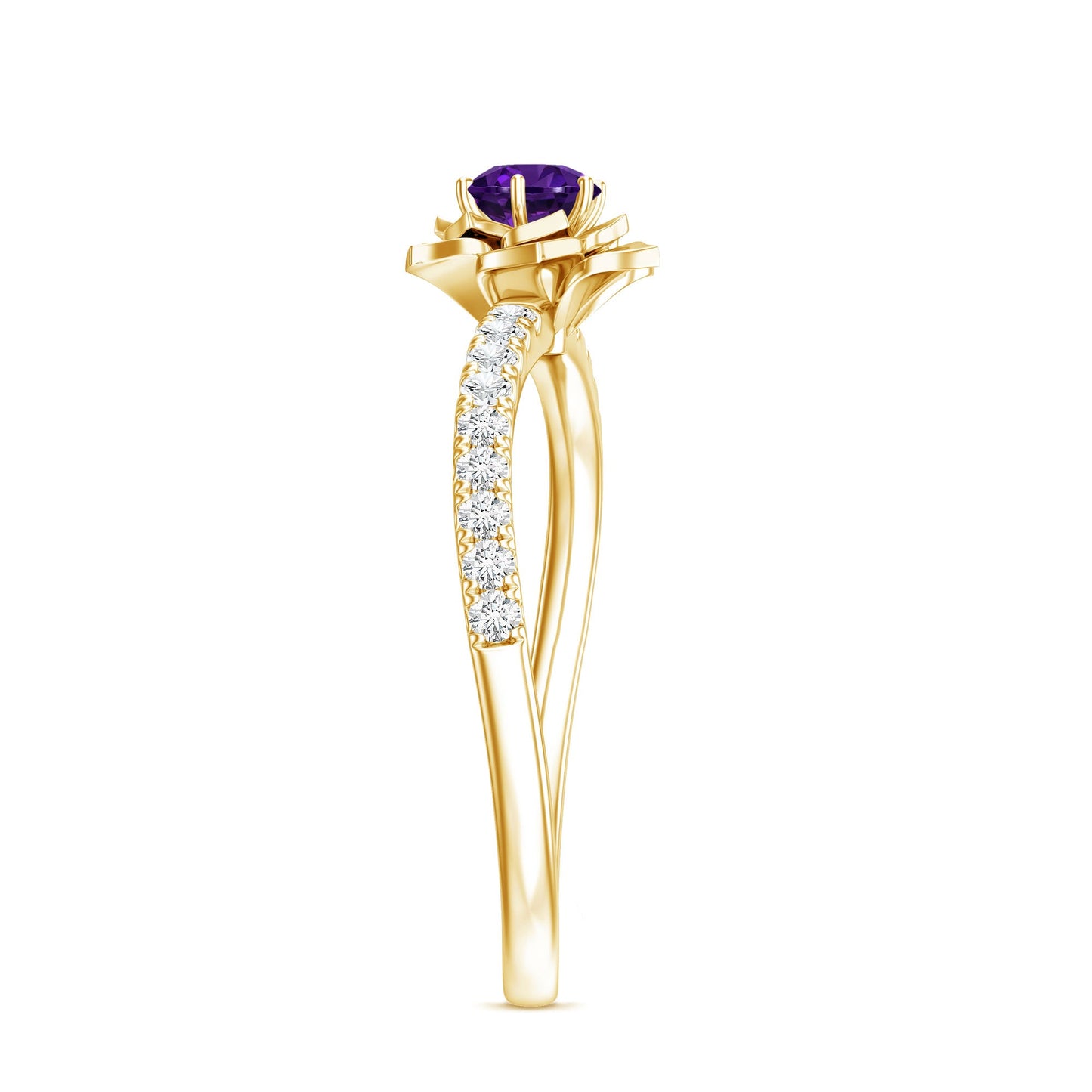 Natural Amethyst Rose Engagement Ring with Diamond