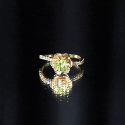Nature Inspired Half Carat Peridot Flower Engagement Ring with Diamond