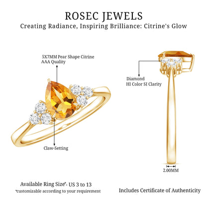 Classic Citrine Teardrop Engagement Ring with Diamond Trio