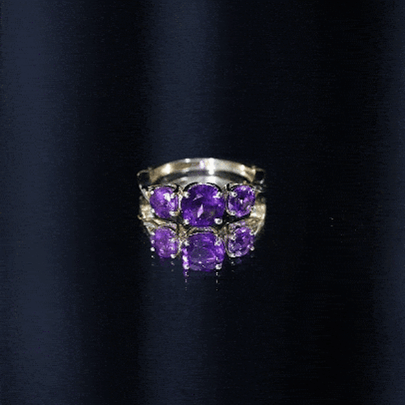 Natural Amethyst 3 Stone Engagement Ring for Women
