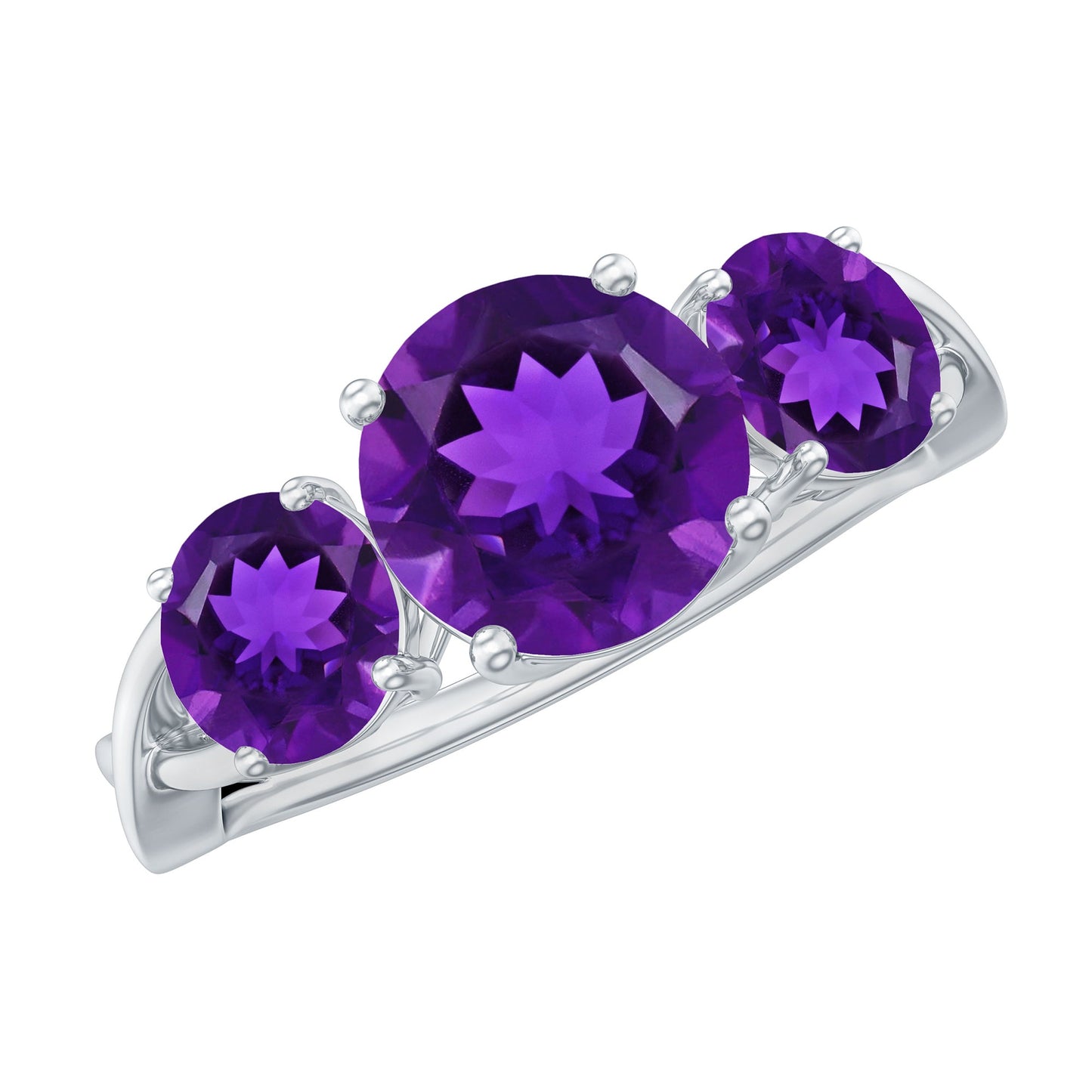 Natural Amethyst 3 Stone Engagement Ring for Women