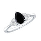Pear Shaped Black Onyx Engagement Ring with Real Diamond Trio