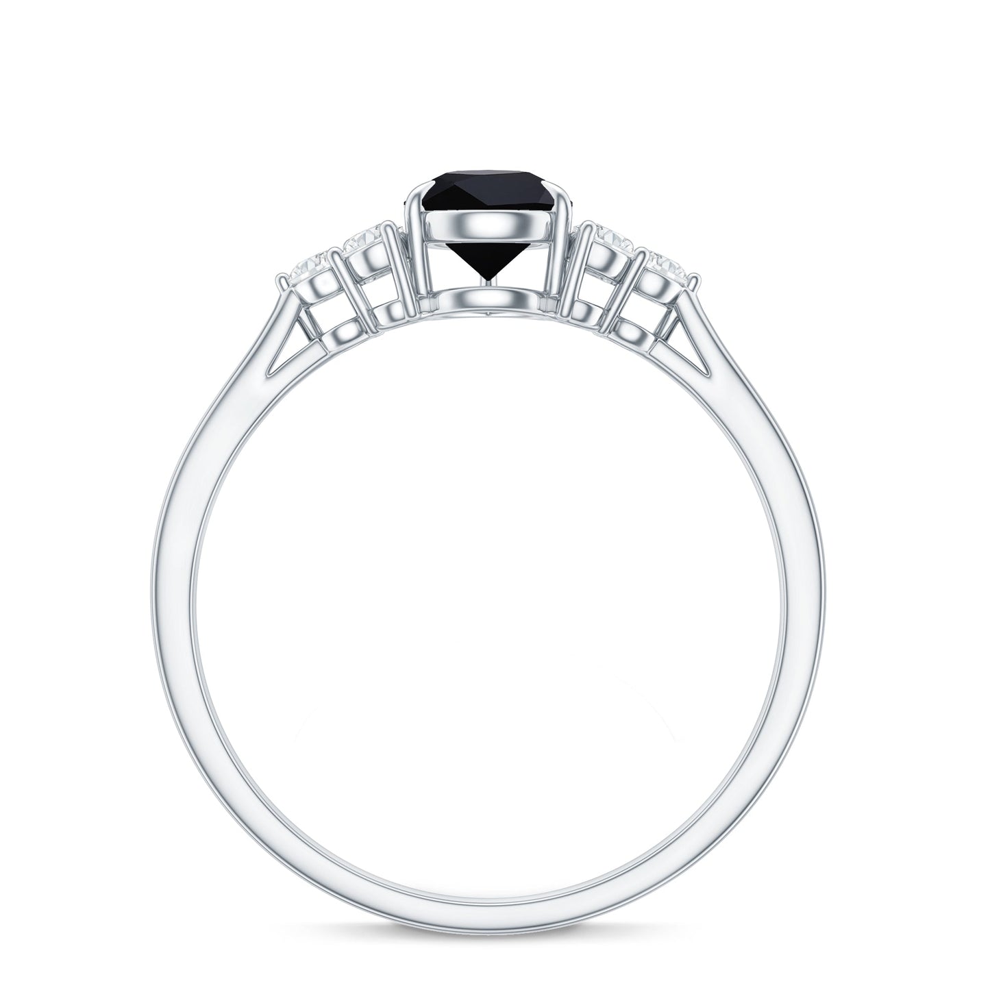 Pear Shaped Black Onyx Engagement Ring with Real Diamond Trio