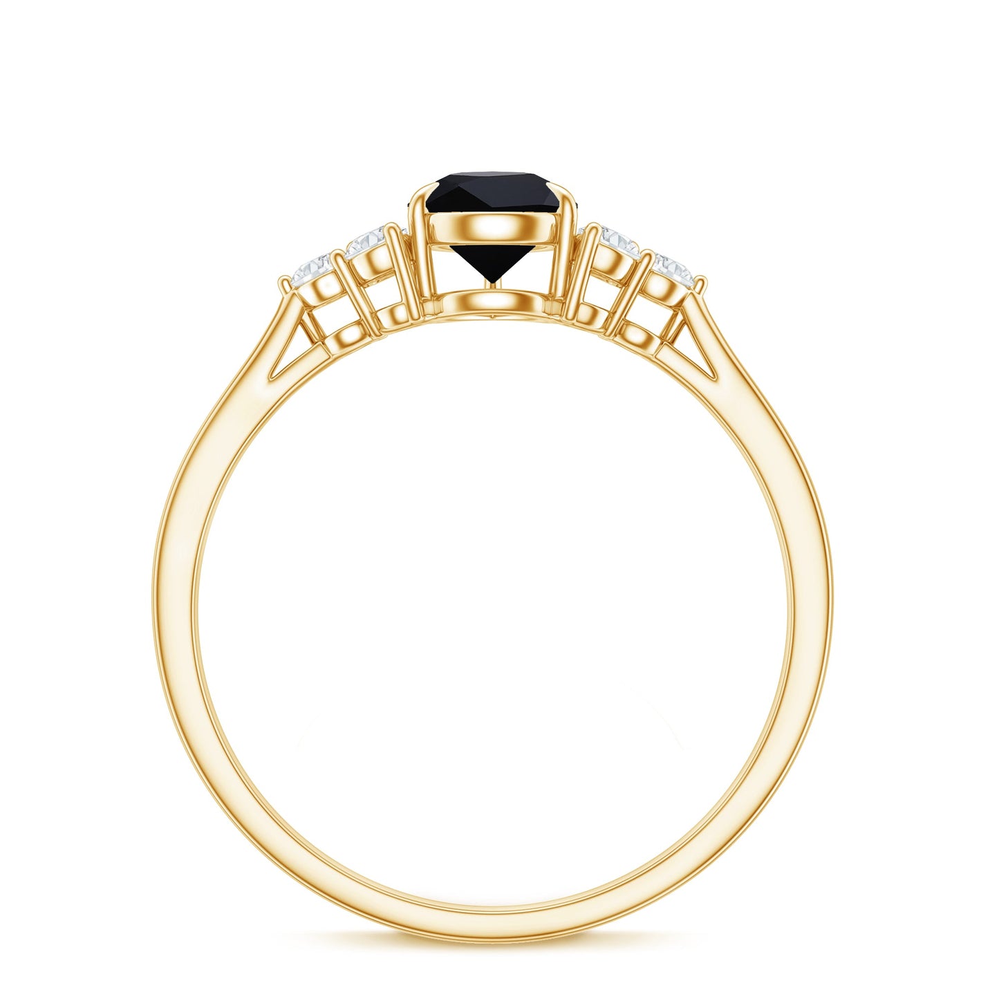 Pear Shaped Black Onyx Engagement Ring with Real Diamond Trio