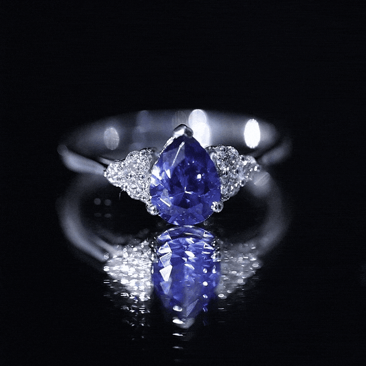 1.6 Carat Lab Blue Sapphire Teardrop Engagement Ring with Diamond Trio