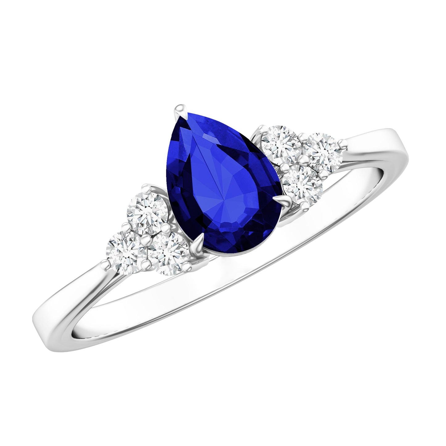 1.6 Carat Lab Blue Sapphire Teardrop Engagement Ring with Diamond Trio