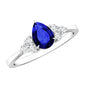 1.6 Carat Lab Blue Sapphire Teardrop Engagement Ring with Diamond Trio