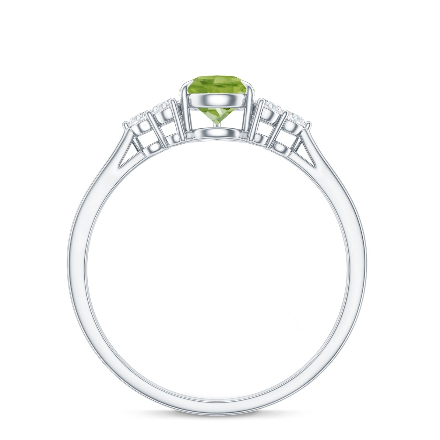 1 Carat Peridot Teardrop Engagement Ring with Diamond Trio