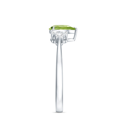 1 Carat Peridot Teardrop Engagement Ring with Diamond Trio