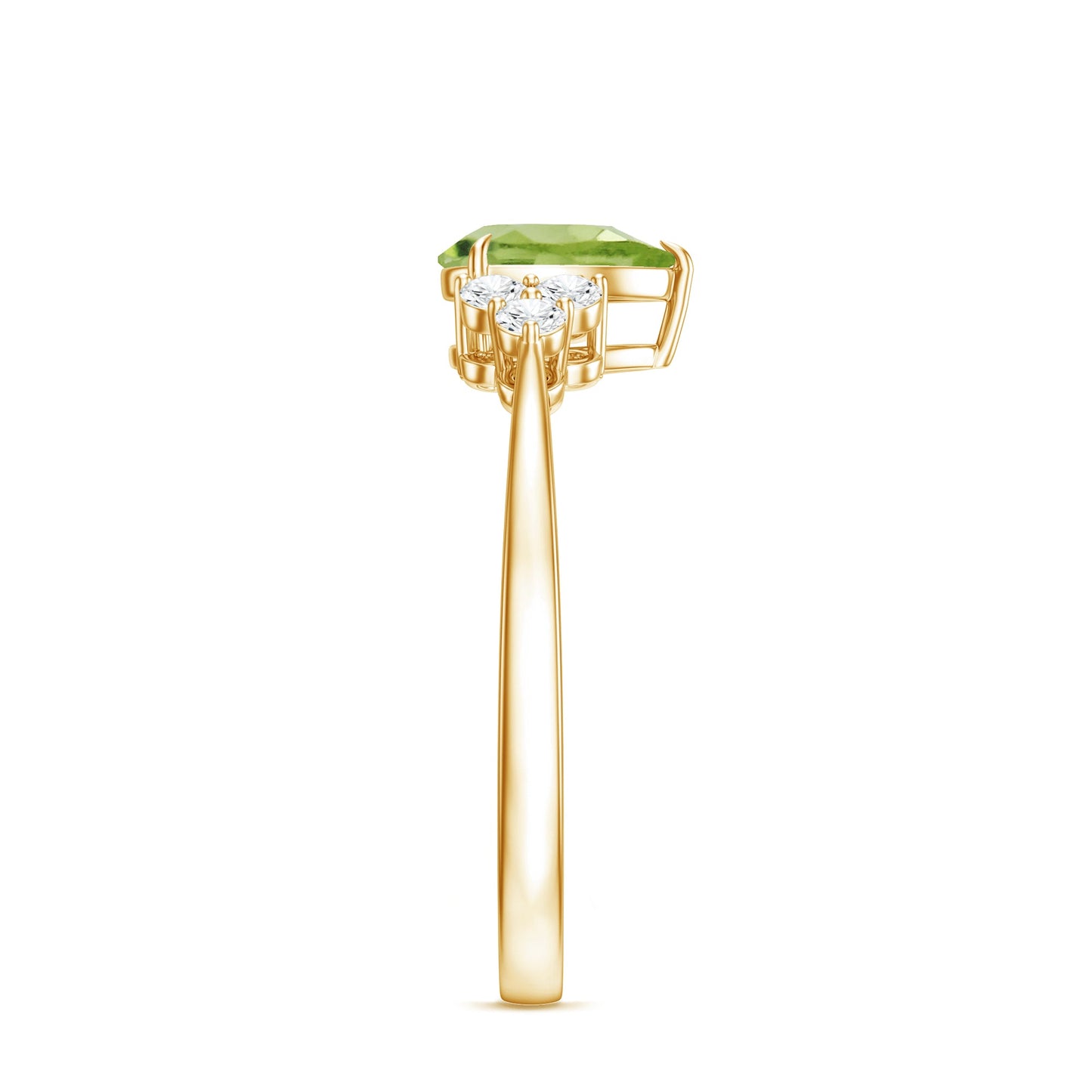 1 Carat Peridot Teardrop Engagement Ring with Diamond Trio