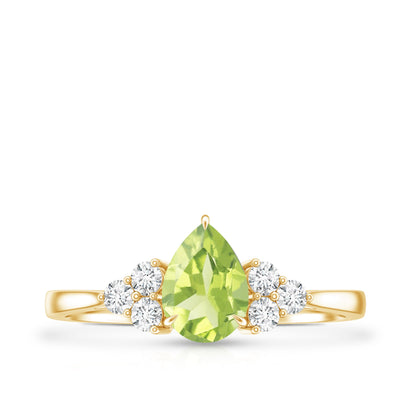 1 Carat Peridot Teardrop Engagement Ring with Diamond Trio