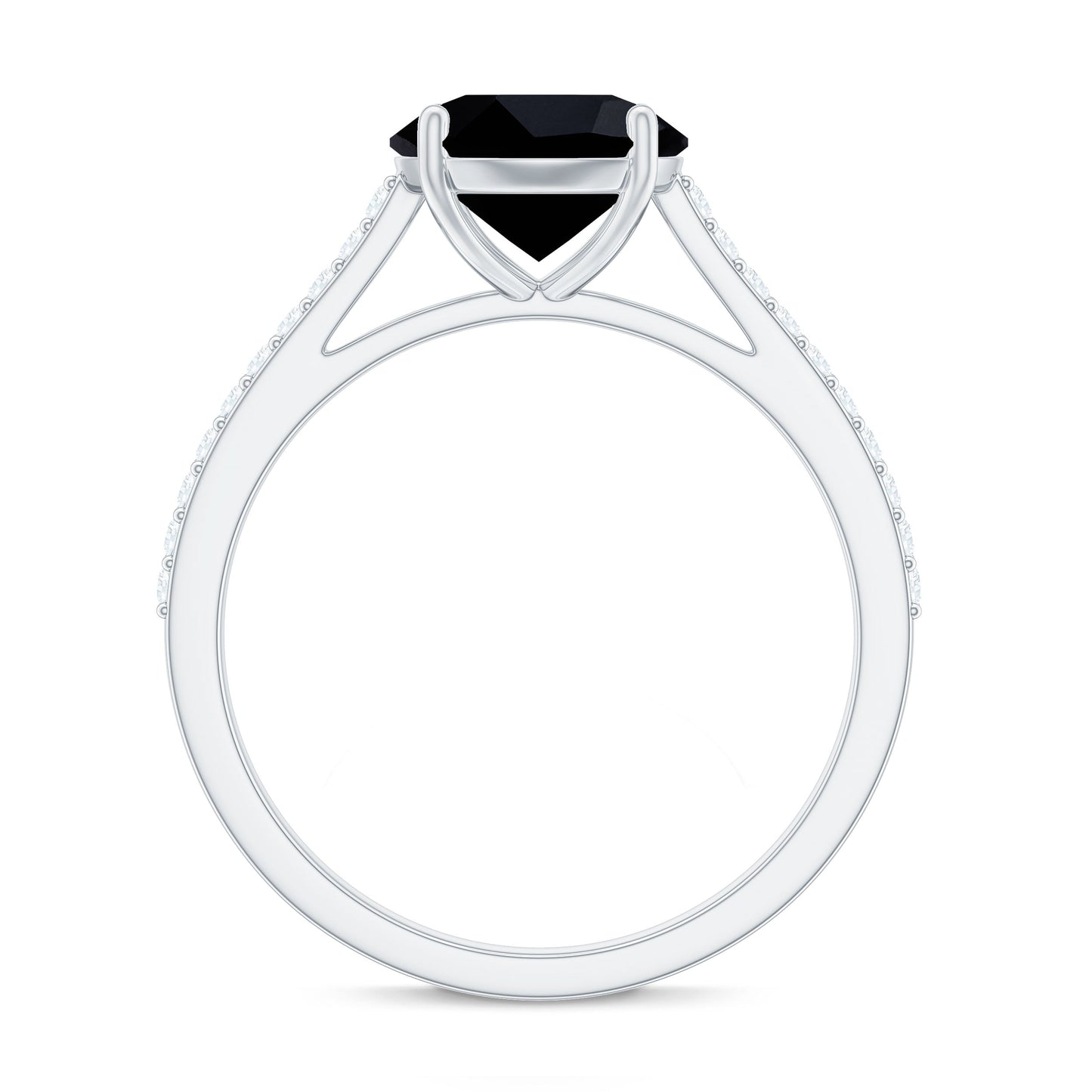 Round Cut Black Onyx Engagement Ring with Diamond Side Stones