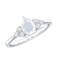 Pear Shape Moonstone Solitaire Ring with Diamond Trio