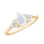 Pear Shape Moonstone Solitaire Ring with Diamond Trio