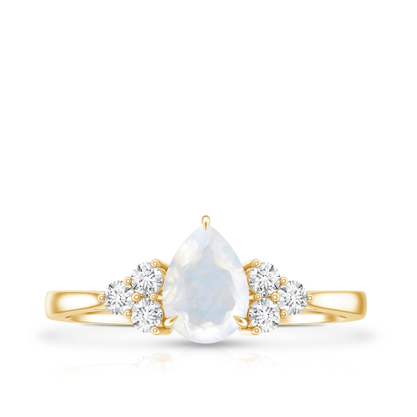 Pear Shape Moonstone Solitaire Ring with Diamond Trio