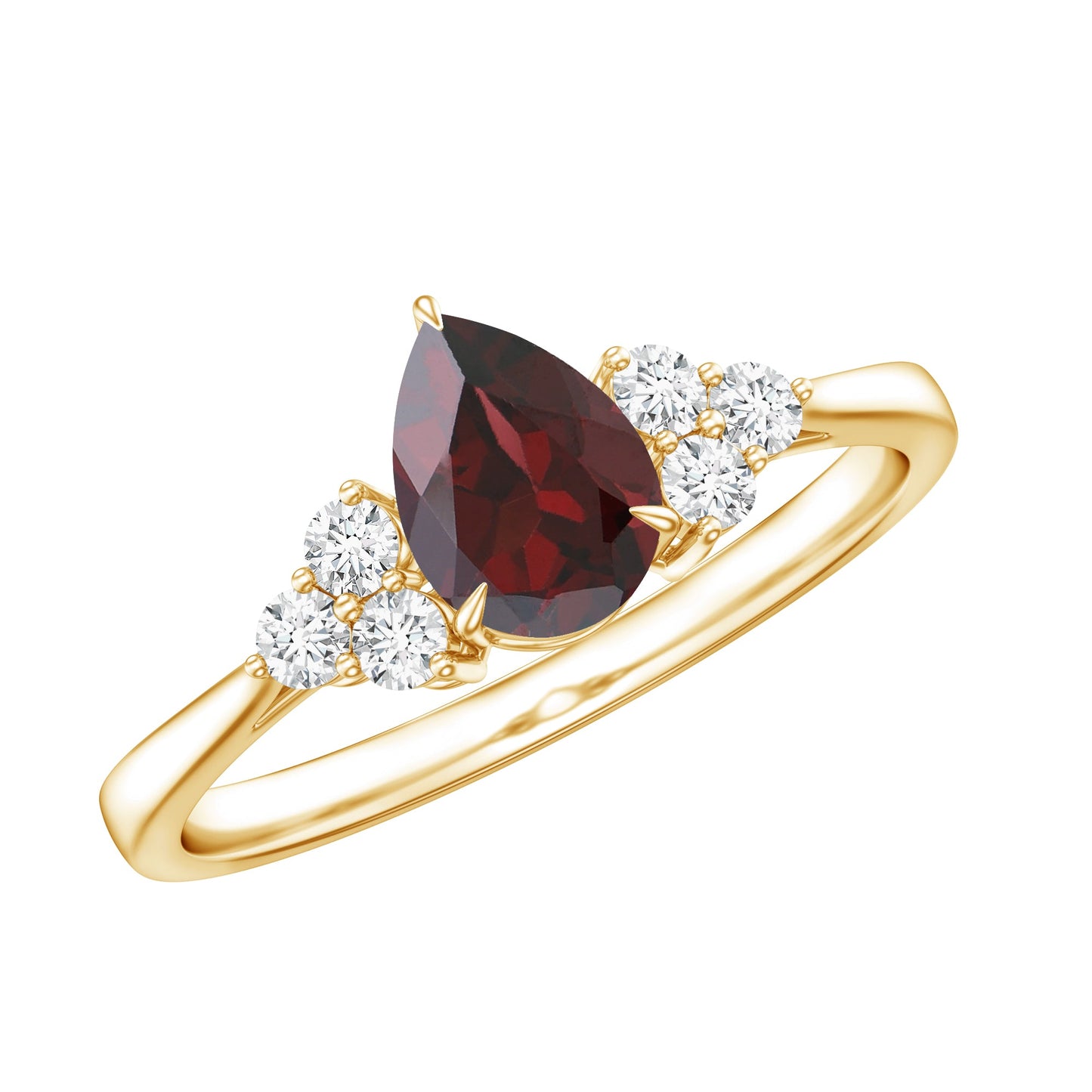 Natural 0.8 Carat Pear Shape Garnet Engagement Ring with Diamond