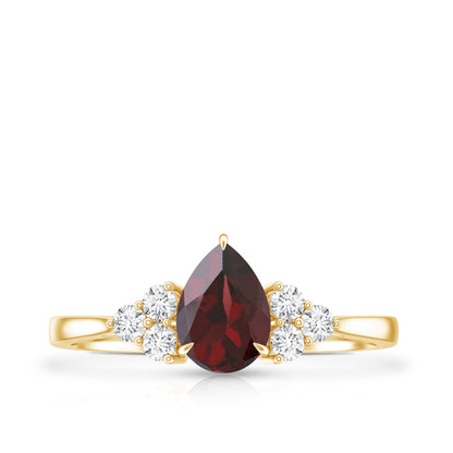 Natural 0.8 Carat Pear Shape Garnet Engagement Ring with Diamond