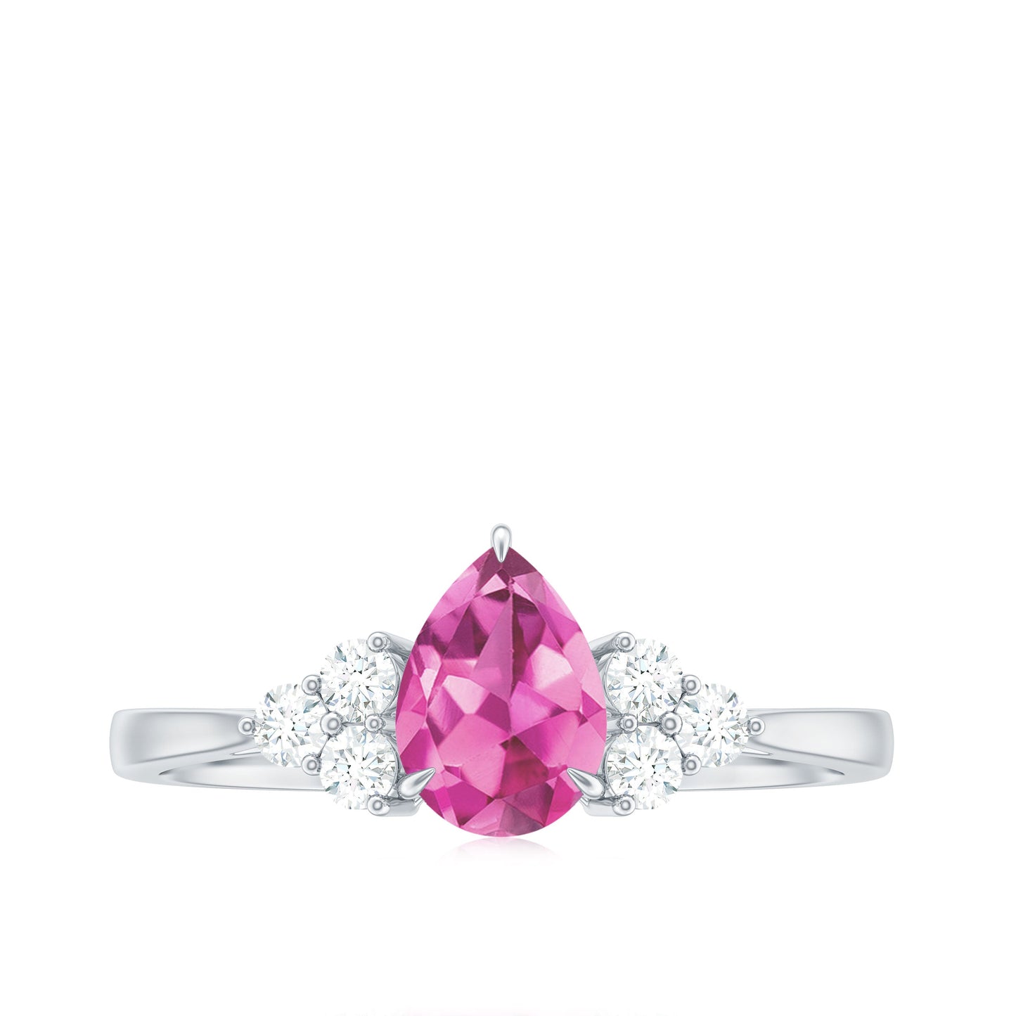 1.6 Carat Natural Pink Tourmaline Teardrop Engagement Ring with Diamond Trio