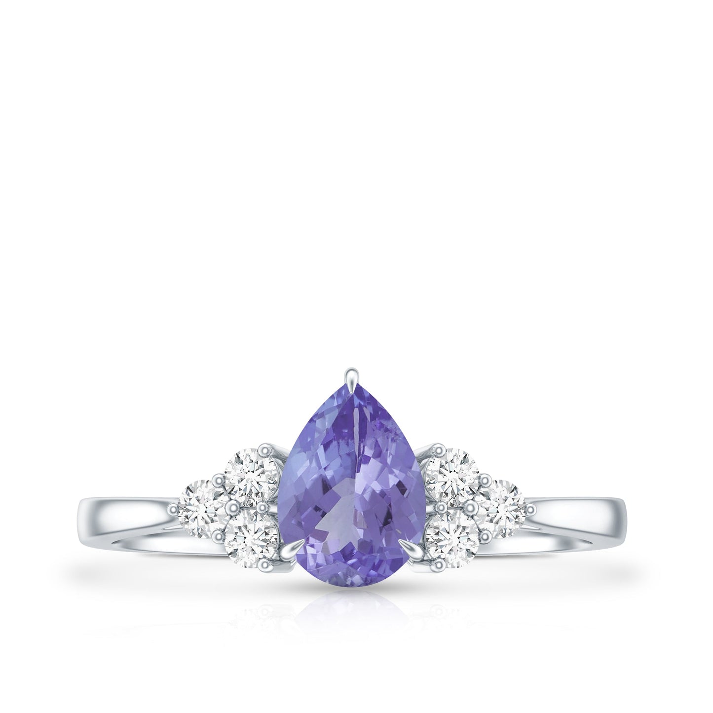 0.8 Carat Pear Shaped Tanzanite Engagement Ring with Diamond Trio