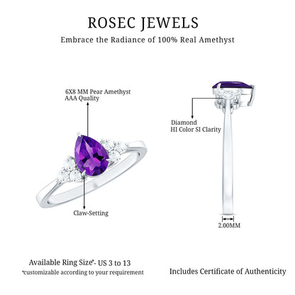 1 Carat Amethyst Engagement Ring with Diamond Trio