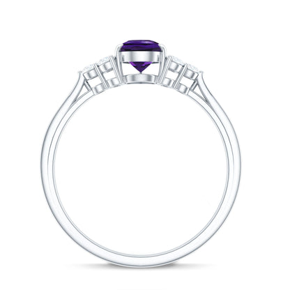 1 Carat Amethyst Engagement Ring with Diamond Trio