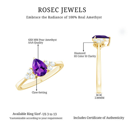1 Carat Amethyst Engagement Ring with Diamond Trio
