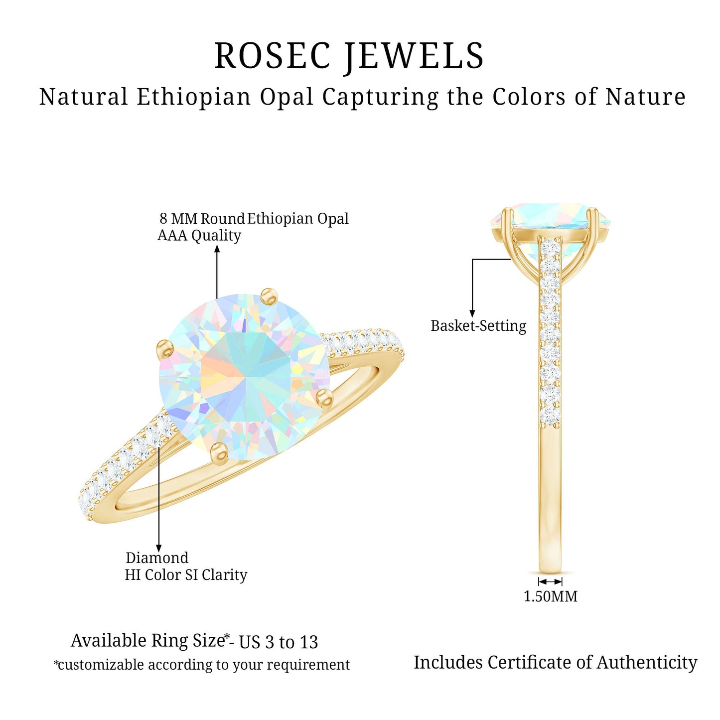 2 Carat Ethiopian Opal Diamond Engagement Ring with Certificate