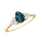 5X7mm Pear Shape London Blue Topaz Engagement Ring with Diamond Trio