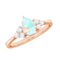 Certified Real Opalescent Pear Shaped Engagement Ring with Diamond Trio