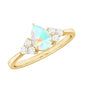 Certified Real Opalescent Pear Shaped Engagement Ring with Diamond Trio