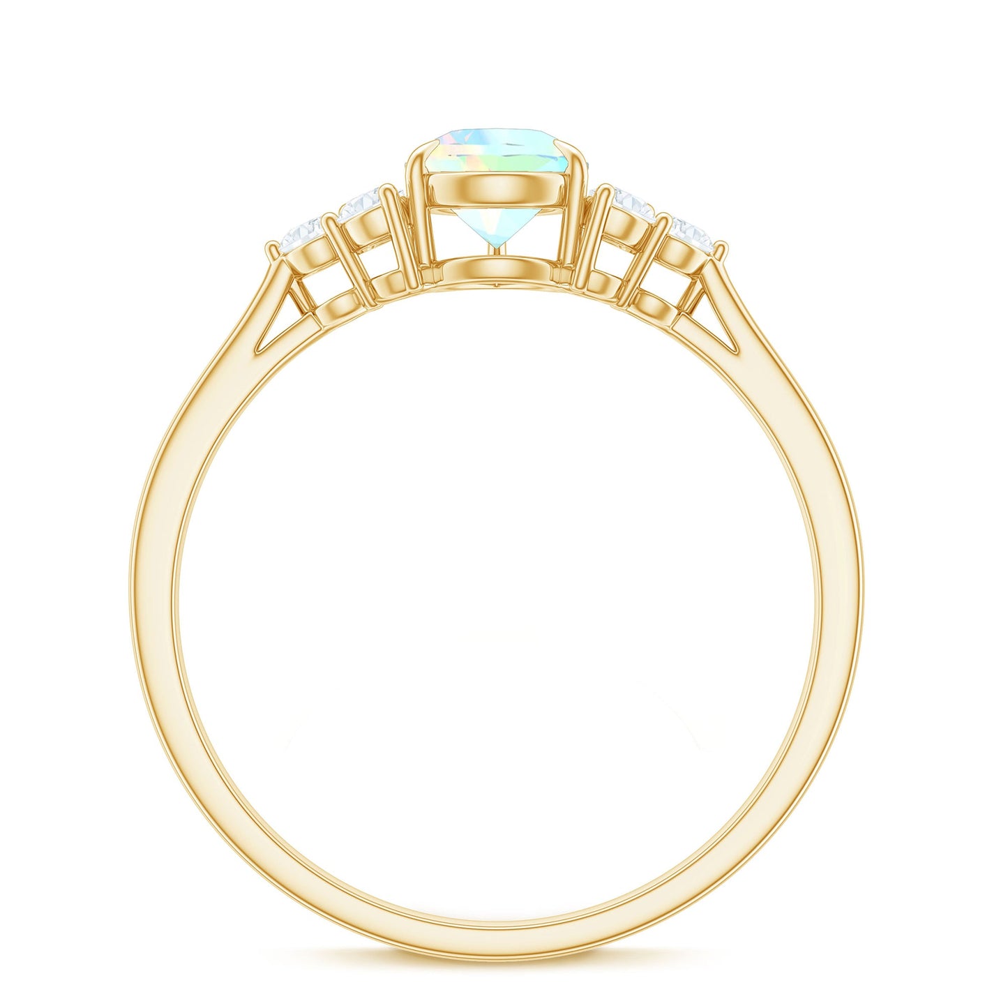 Certified Real Opalescent Pear Shaped Engagement Ring with Diamond Trio