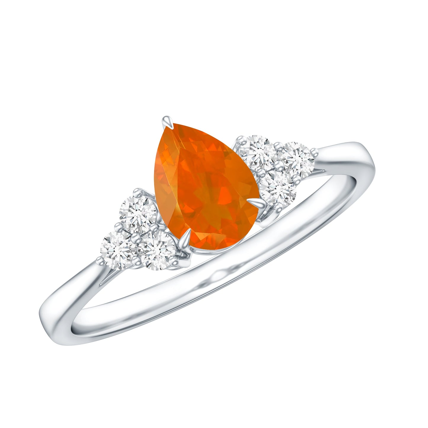 0.6 Carat Pear Shaped Fire Opal Engagement Ring with Diamond Trio