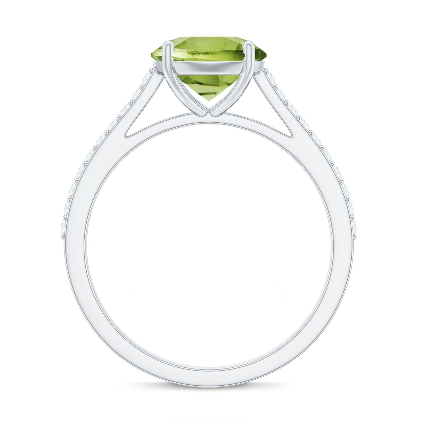 Natural 2 Carat Peridot Solitaire Engagement Ring with Diamond