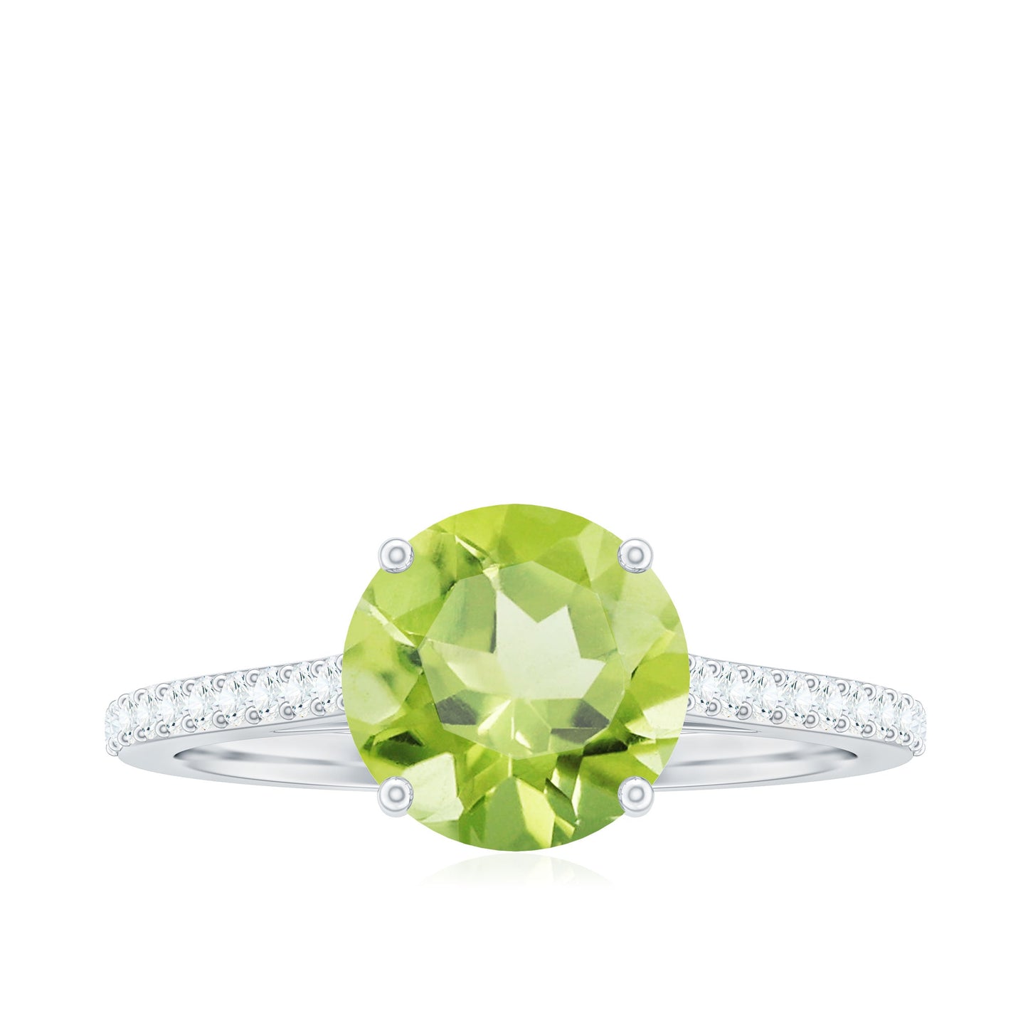 Natural 2 Carat Peridot Solitaire Engagement Ring with Diamond
