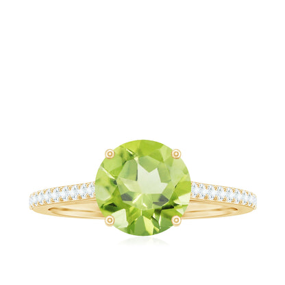 Natural 2 Carat Peridot Solitaire Engagement Ring with Diamond