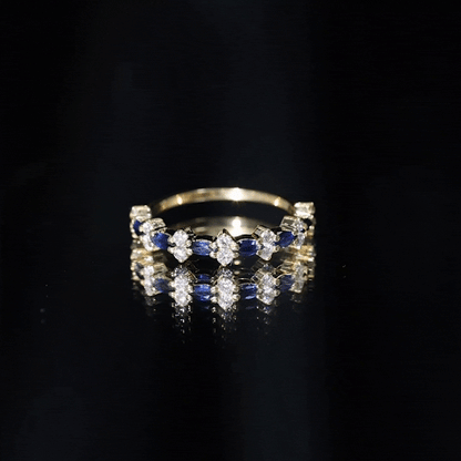 Real Blue Sapphire and Diamond Half Eternity Ring for Women