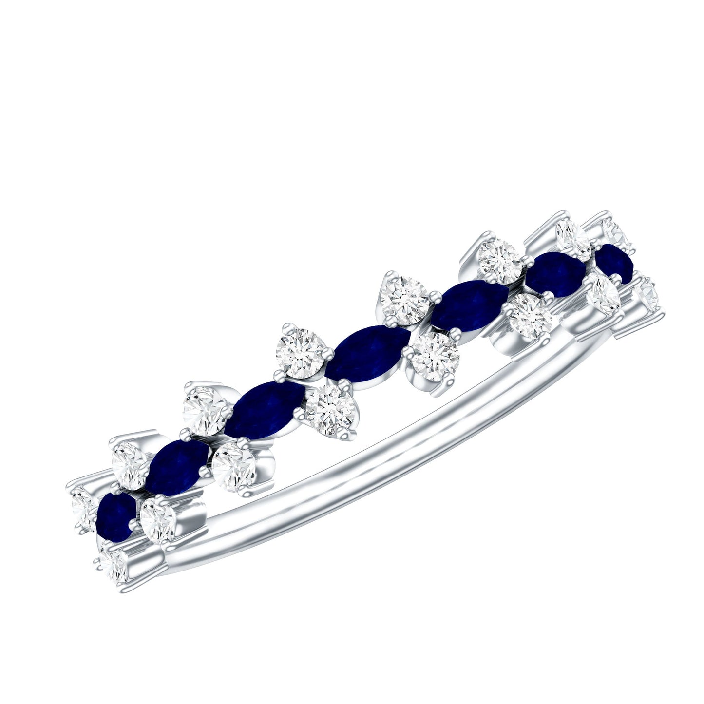 Real Blue Sapphire and Diamond Half Eternity Ring for Women