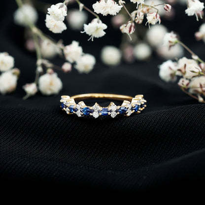Real Blue Sapphire and Diamond Half Eternity Ring for Women