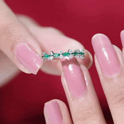 Genuine Emerald and Diamond Half Eternity Ring for Women