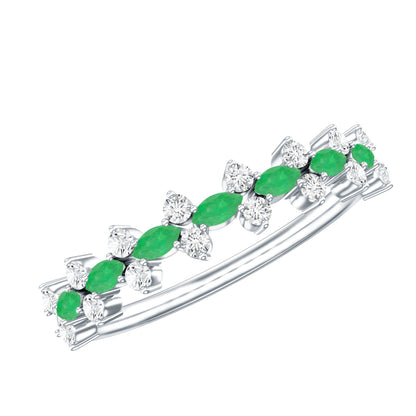 Genuine Emerald and Diamond Half Eternity Ring for Women