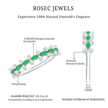Genuine Emerald and Diamond Half Eternity Ring for Women
