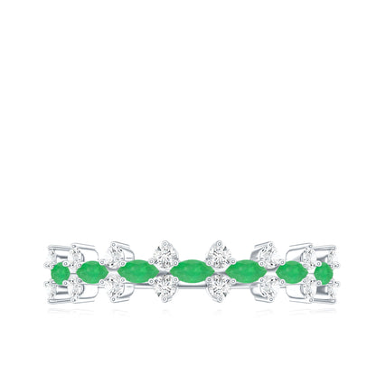 Genuine Emerald and Diamond Half Eternity Ring for Women