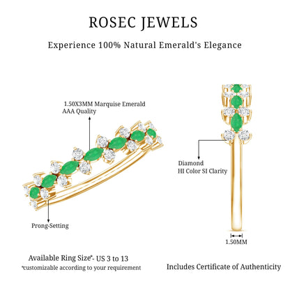 Genuine Emerald and Diamond Half Eternity Ring for Women